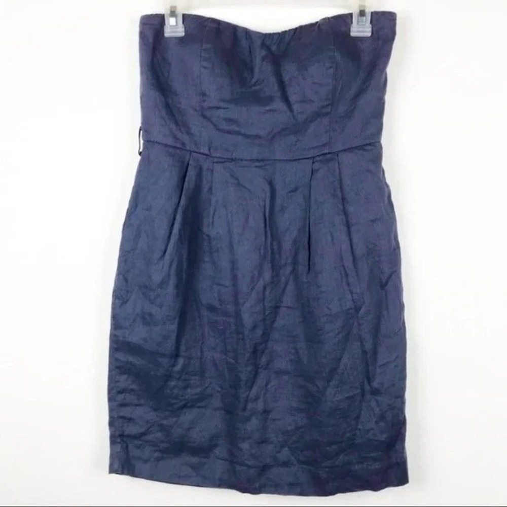 Papaya Strapless Linen Mini‎ Dress Navy Blue Coquette Minimal Missing Belt
